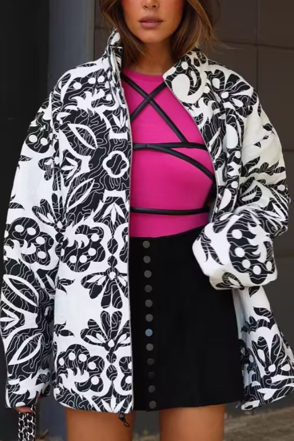 WW | Stehkragen Bedruckte Casual Baumwolljacke