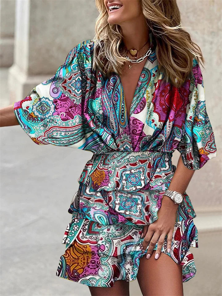 Sofia - Printed Dress with Flounce Skirt