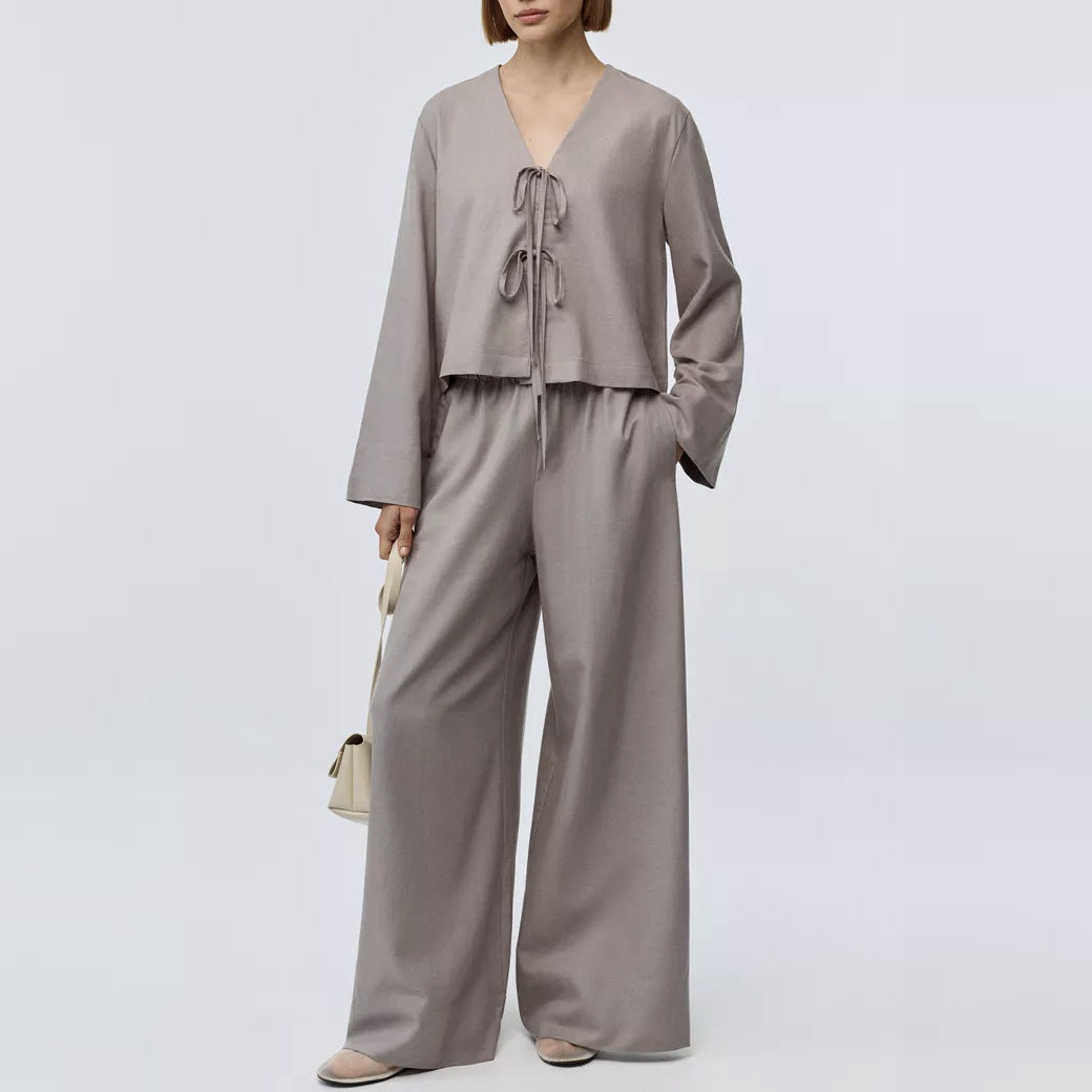 WW | Wide Leg Trousers & Top with Tie