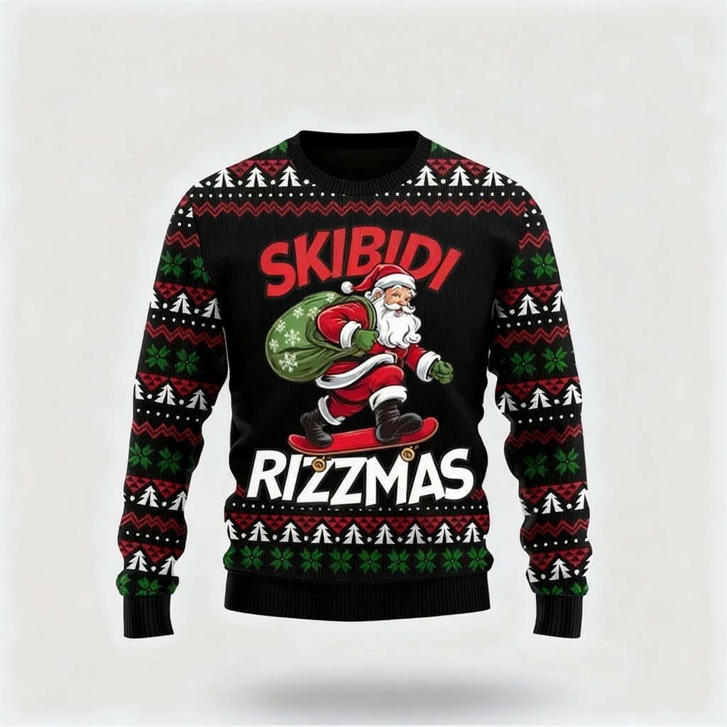WW | Santa Claus Print - Klassisches Urlaubs-Motiv Hässlicher Pullover
