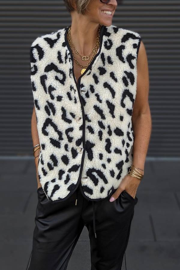 WW | Leopardenmuster Frontöffnung Lässige Herbst- und Winterweste Jacke
