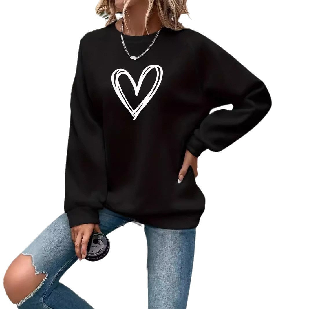 WW | Heart Print Crew Neck Long Sleeve Sweatshirt