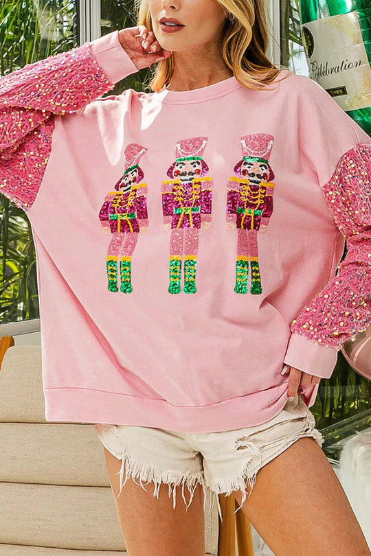 WW | Weihnachten Lässig Locker Rundhals Pailletten Ärmel Sweatshirt