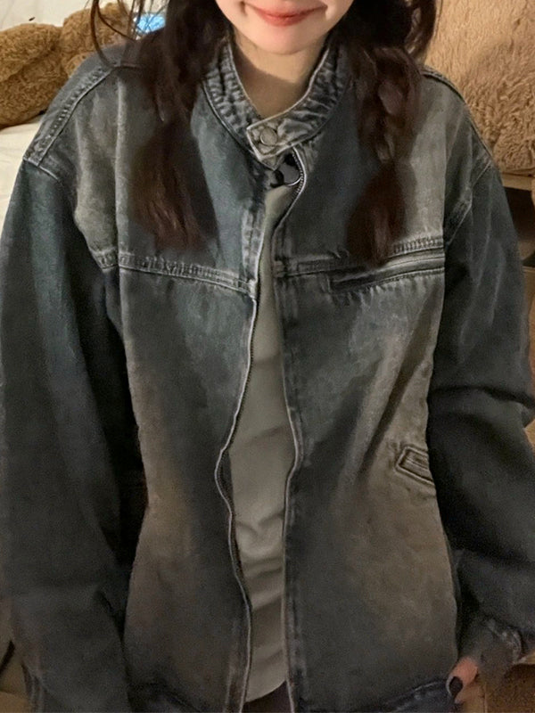 WW | Blaue abgenutzte Zip-Jacke