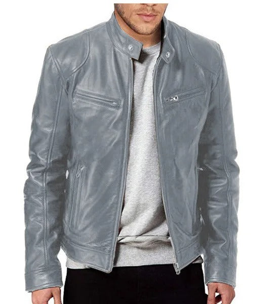 WW | Men's Hoodless Vegan Leather Casual Jacket - Suitable for Any Occasion