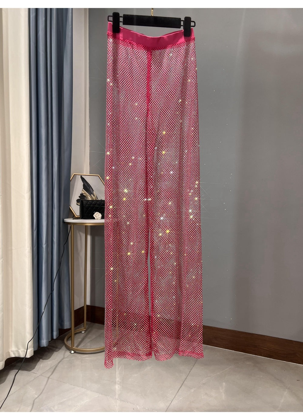 WW | Rhinestone Gerade Netz Weite Bein Slim Fit Schmeichelnde Mop Hosen