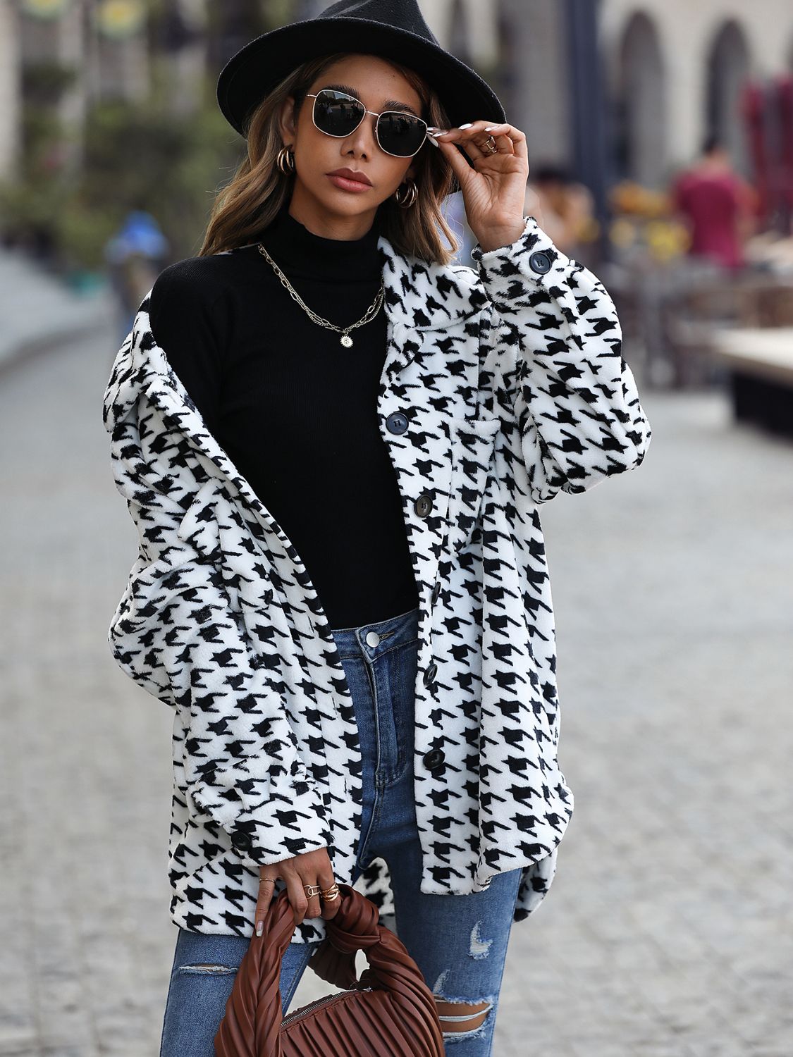 WW | Longline Coat - Classic Pattern - Soft Polyester Blend - Elegant Outerwear