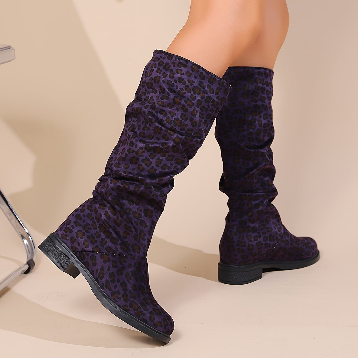 Aria - Calf-High Leopard Print Boots