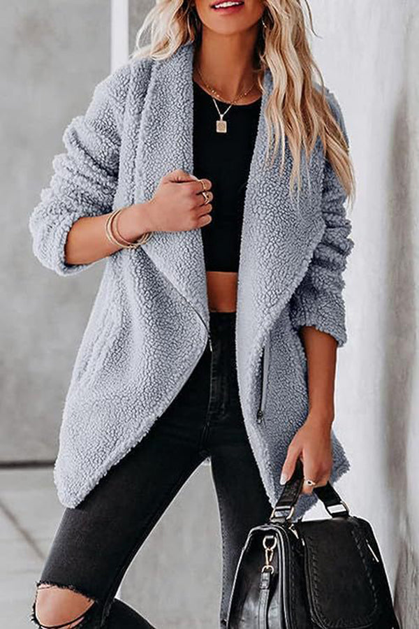 WW | lässige Lammlederjacke mit Reißverschlusstaschen und Kastenveloursjacke