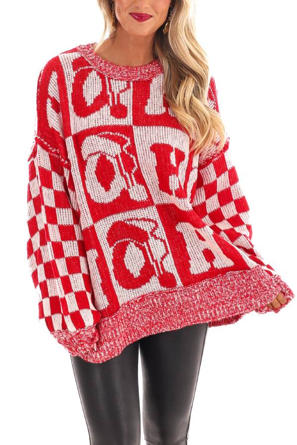 WW | Christmas Letters Round Neck Long Sleeve Loose Knit Sweater