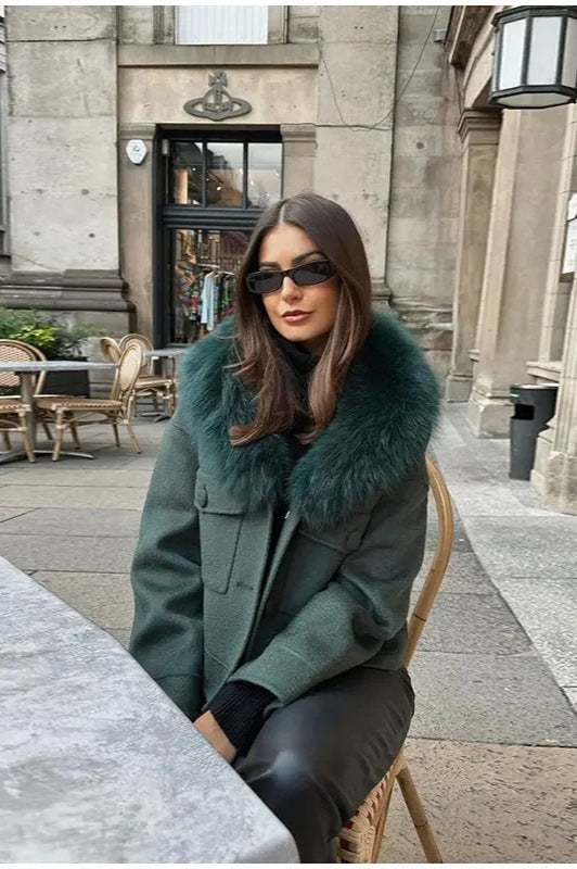 WW | Removable Faux Fur Collar Wool Jacket