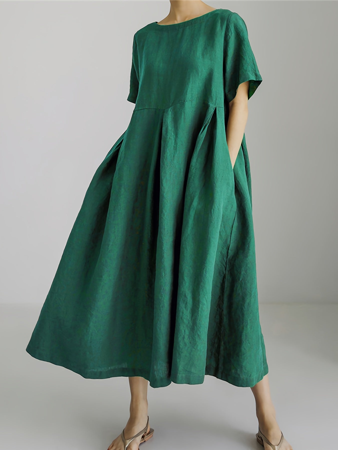 WW | Damen Einfarbiges Leinenkleid Kleid