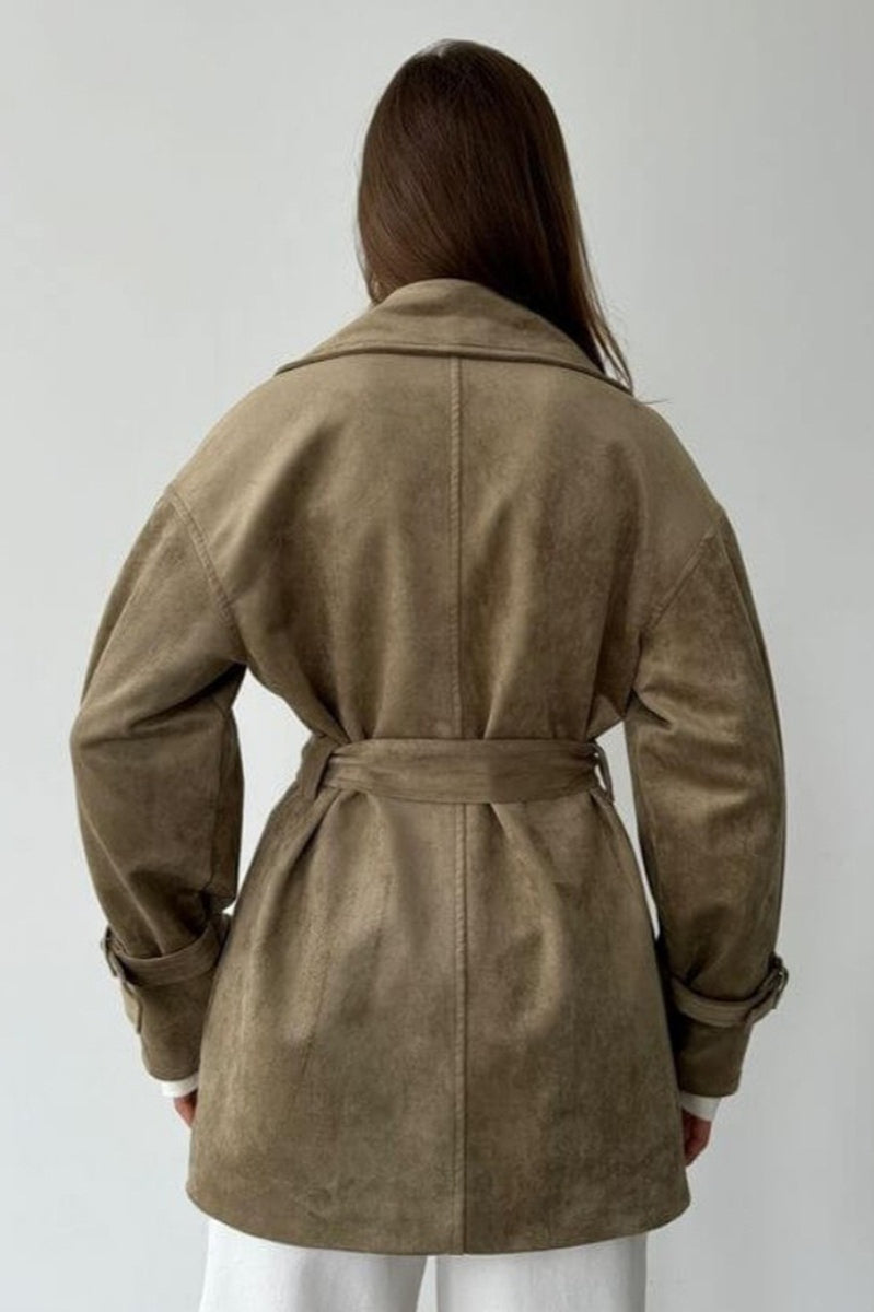 WW | Suede Lapel Waistband Jacket Coat