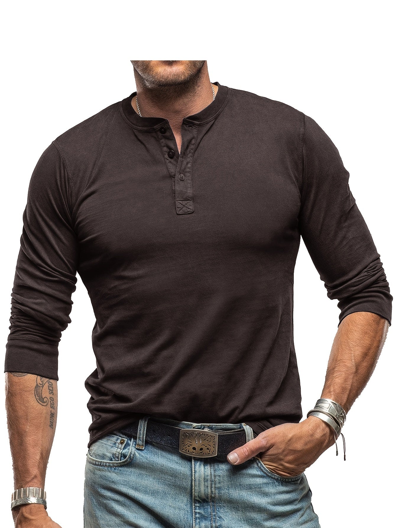 WW | Men's Vintage Style Long Sleeve Henley Shirt