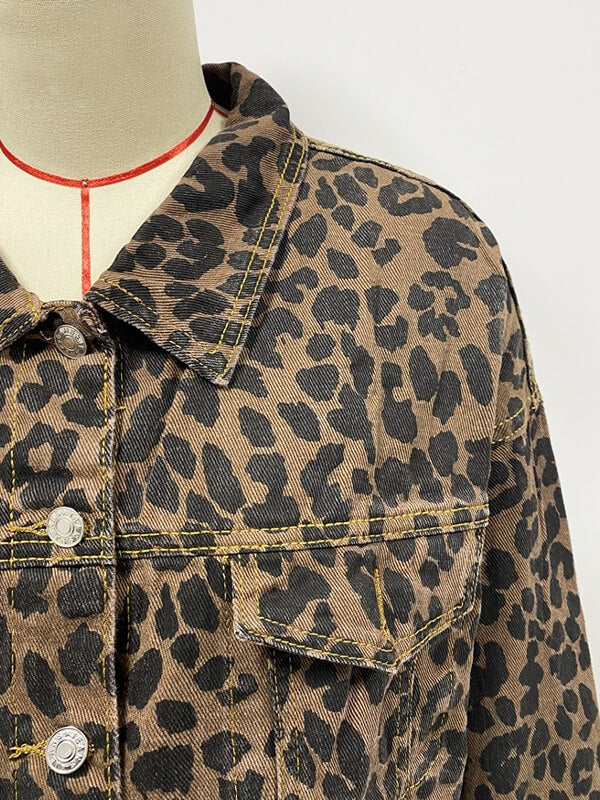WW - Leopard Print Long Sleeve Denim Jacket