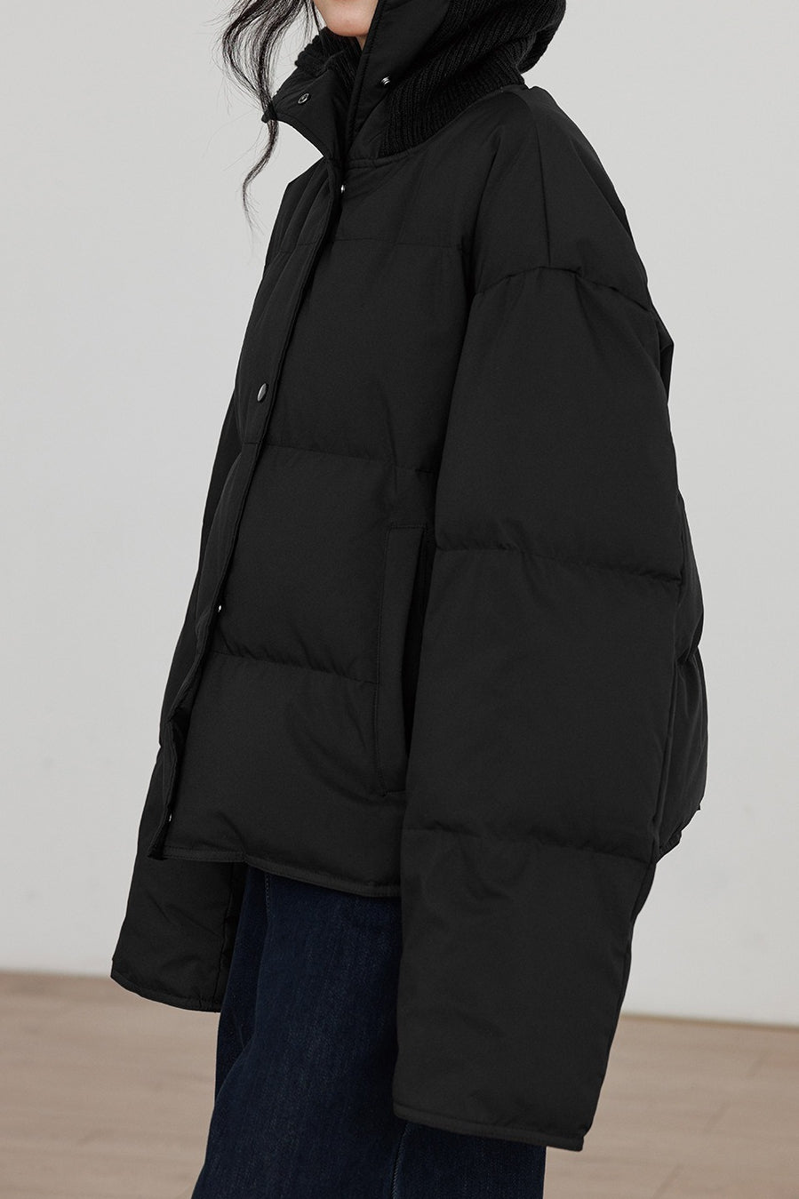 WW | Kragen Weißer Entendaunen-Pufferjacke