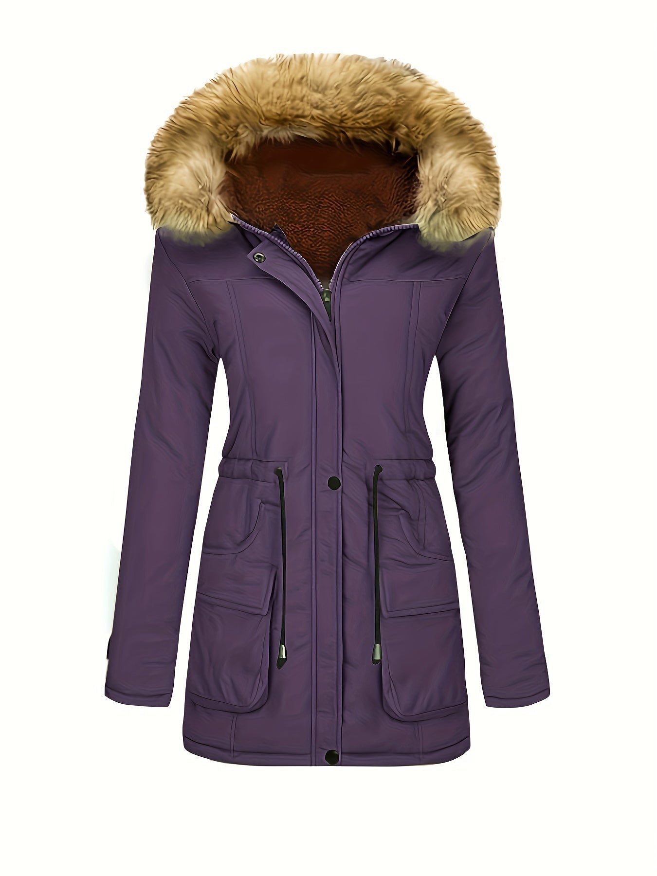 WW | Women's Fleece Parka Winter Jacket with Vegan Fur Hood - Perfect for Outdoor Activities