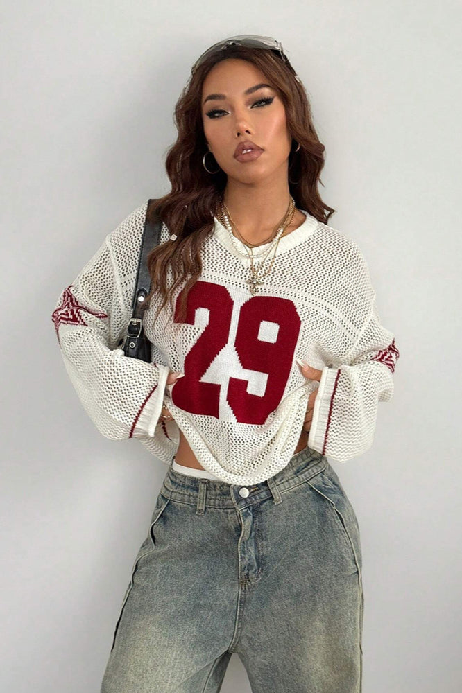 WW | Cozy V-neck knit sweater with digital print