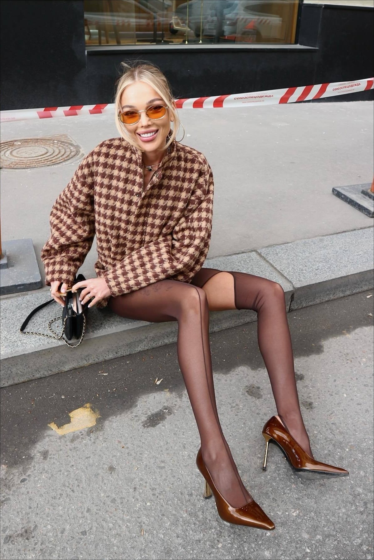 WW | Houndstooth Zip Jacket and Shorts Two-Piece Set