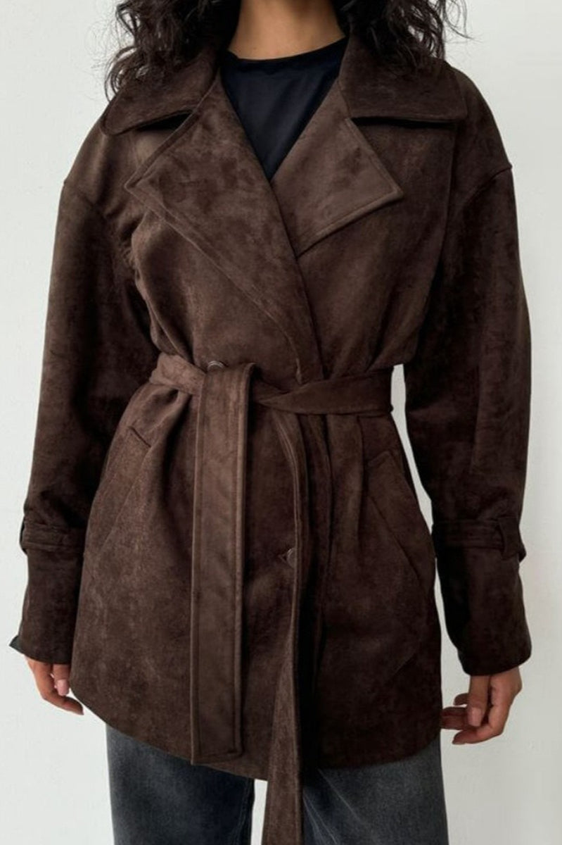 WW | Suede Lapel Waistband Jacket Coat