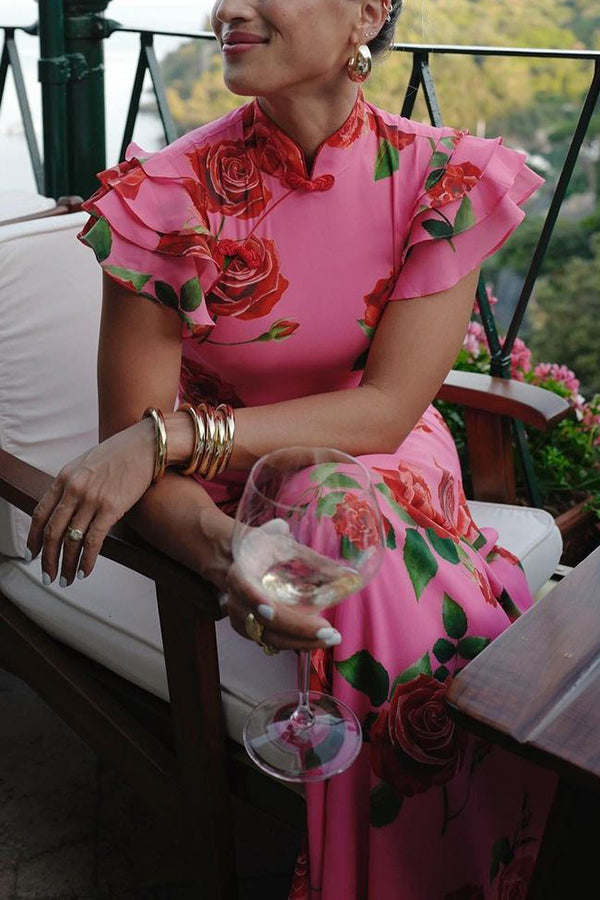 Lenia – Modern Dress with Stand-Up Collar and Flared Sleeves