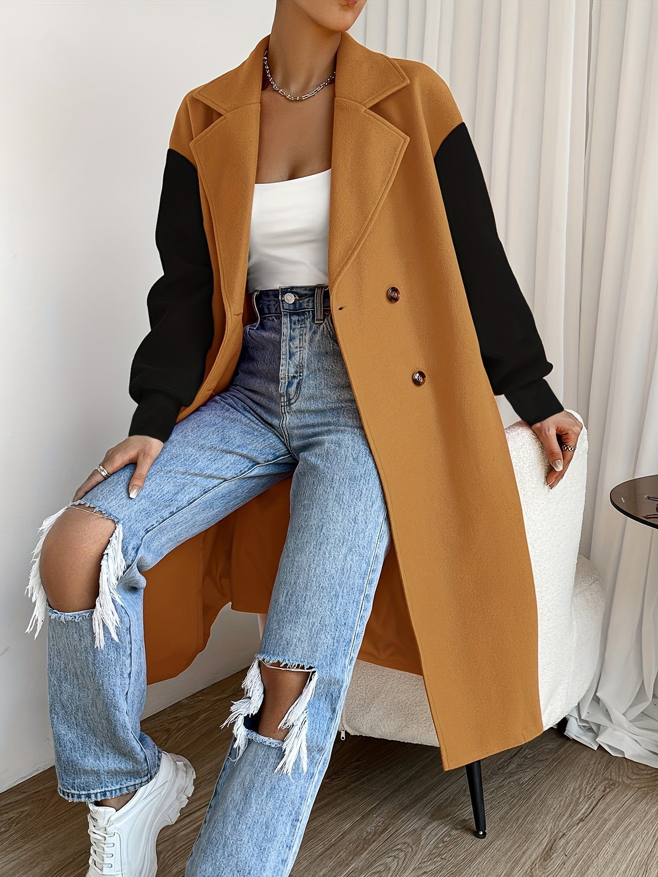 WW | Women's Trench Coat with Belt Detail and Mid-Length Windproof Design - Ideal for Autumn