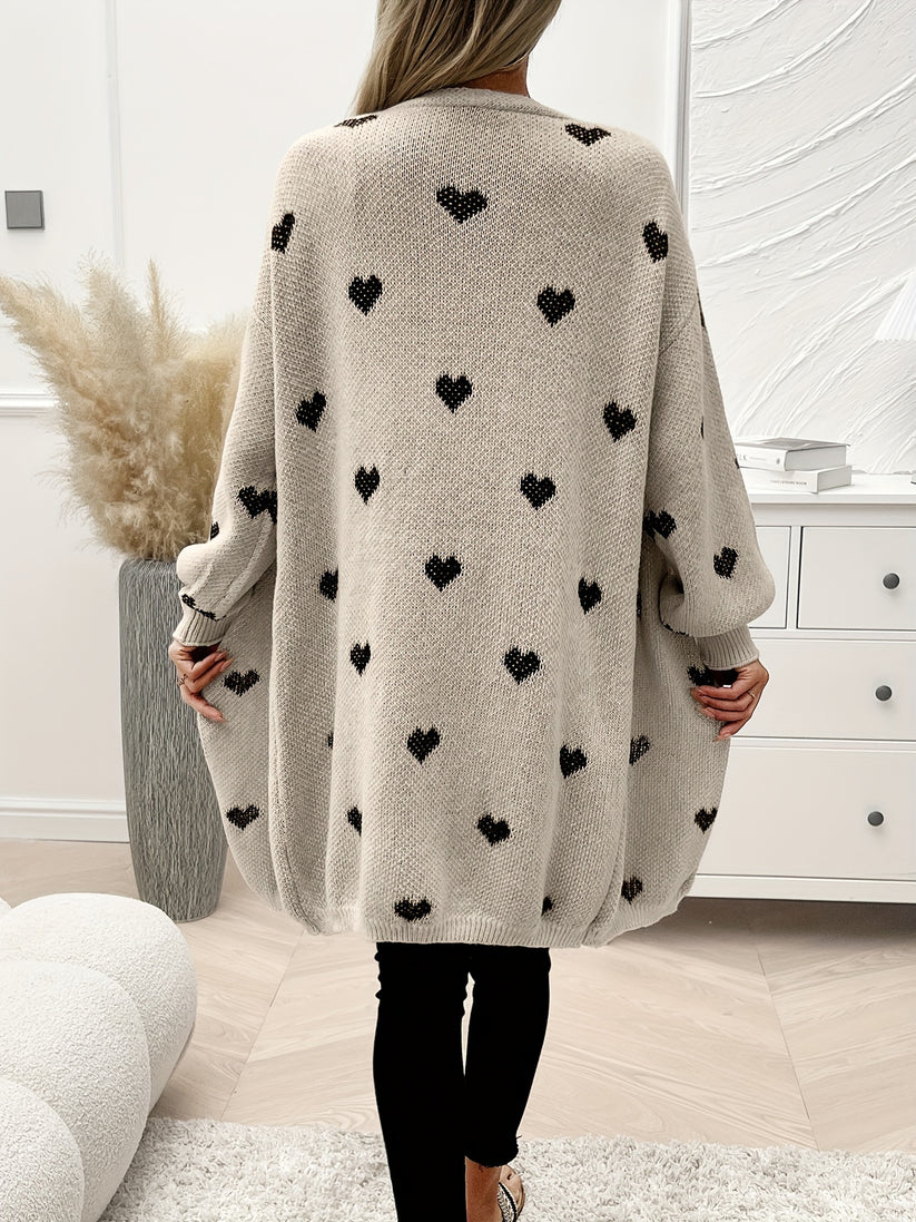 WW | Heart Pattern Wool Knit Cardigan for Women - Perfect for Everyday Wear