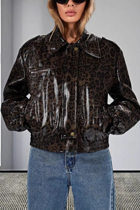 WW | Leopard Trim PU Jacke