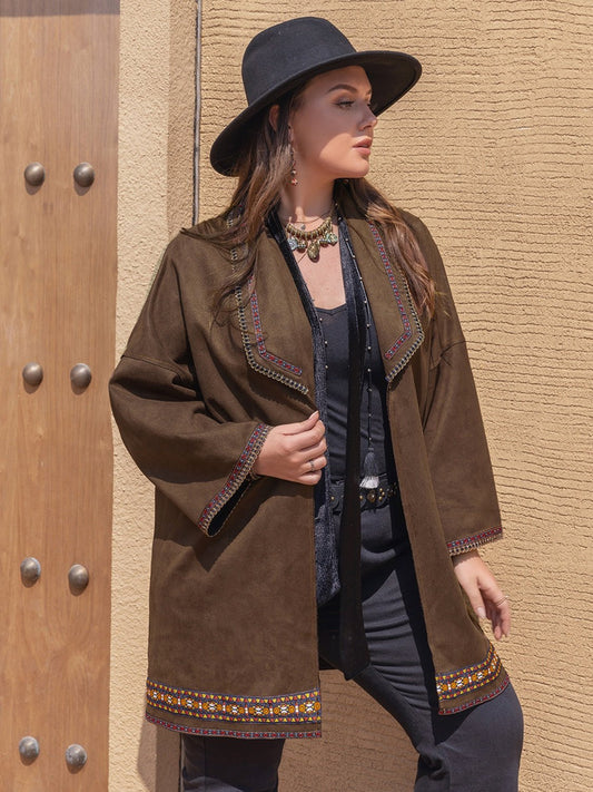 WW | inspirierter Kimono-Jacke - Bestickter Saum - Leichtgewichtige Baumwollmischung - Lässiger schicker Layer