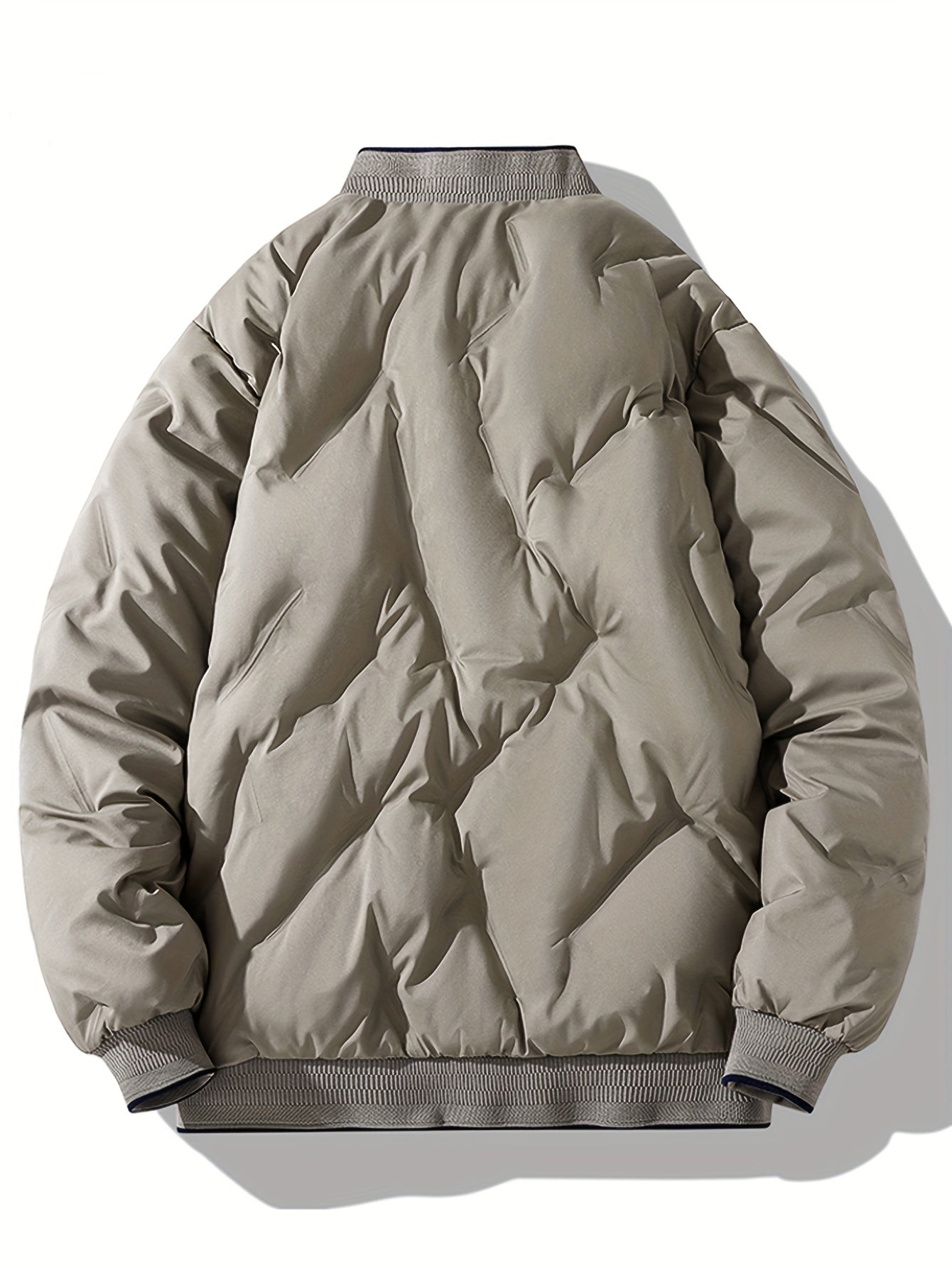WW | Baseball Collar Zipper Solid Fleece With Pockets Men's Winter Jacket - Perfect for Outdoor Activities