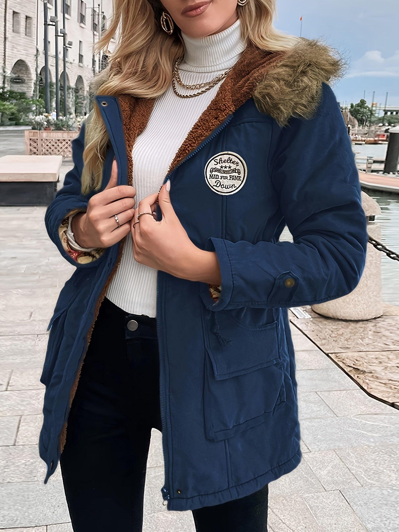 WW | Warme, gesteppte Winterjacke aus Baumwolle mit Kunstfellkragen für Damen - Ideal für Herbst/Winter