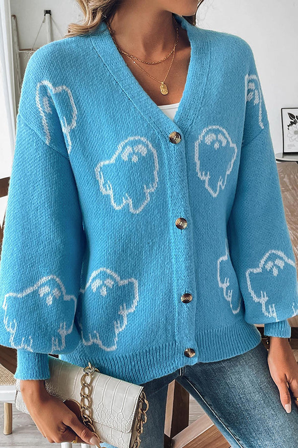 WW | Cozy Halloween ghost knit sweater with button placket
