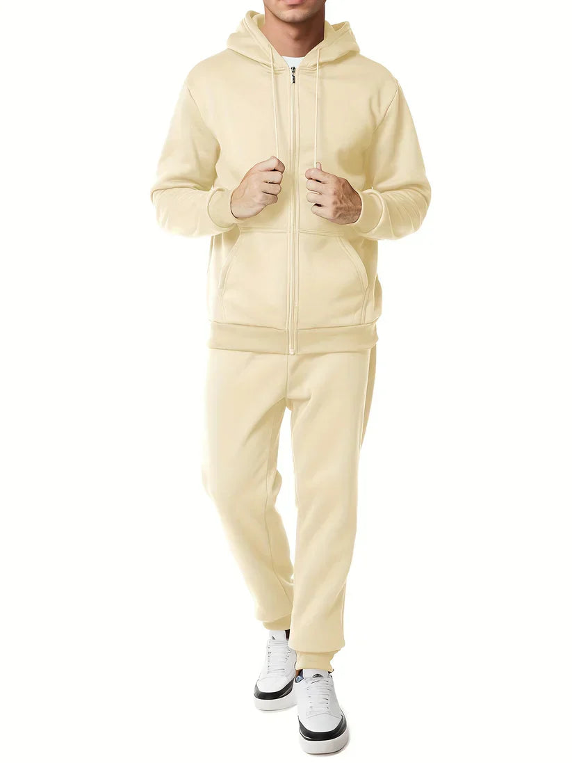WW | Unifarbener Kapuzenpullover-Trainingsanzug mit Hose für Herren - Perfekt für Casual Days