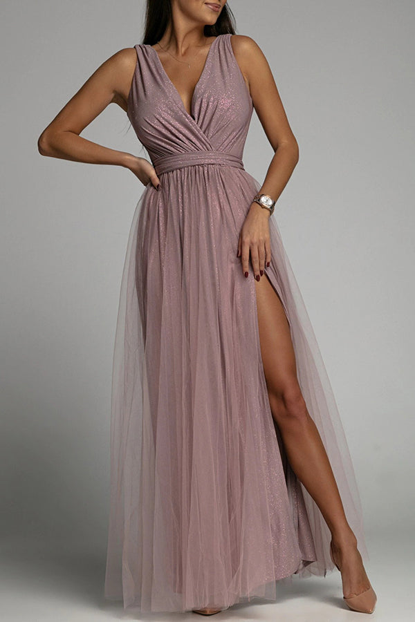 WW | It's My Day Light Tulle Slit Maxi Dress