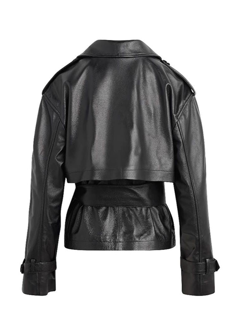 WW | Kunstleder gekürzte Gürteltrenchjacke