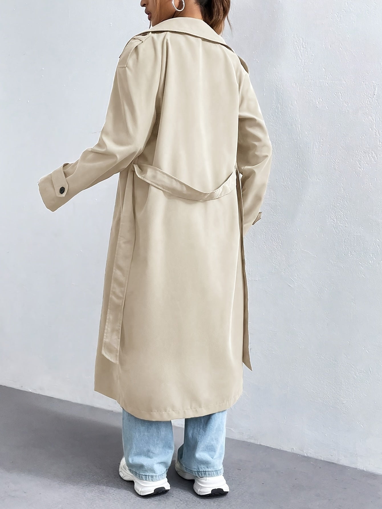 WW | Women's Trench Coat in a Solid Color with Belted Long Sleeves - Perfect for Formal Occasions