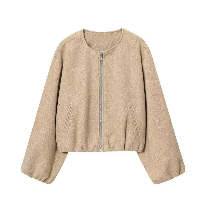 WW | Zipper soft short women's bomber jacket