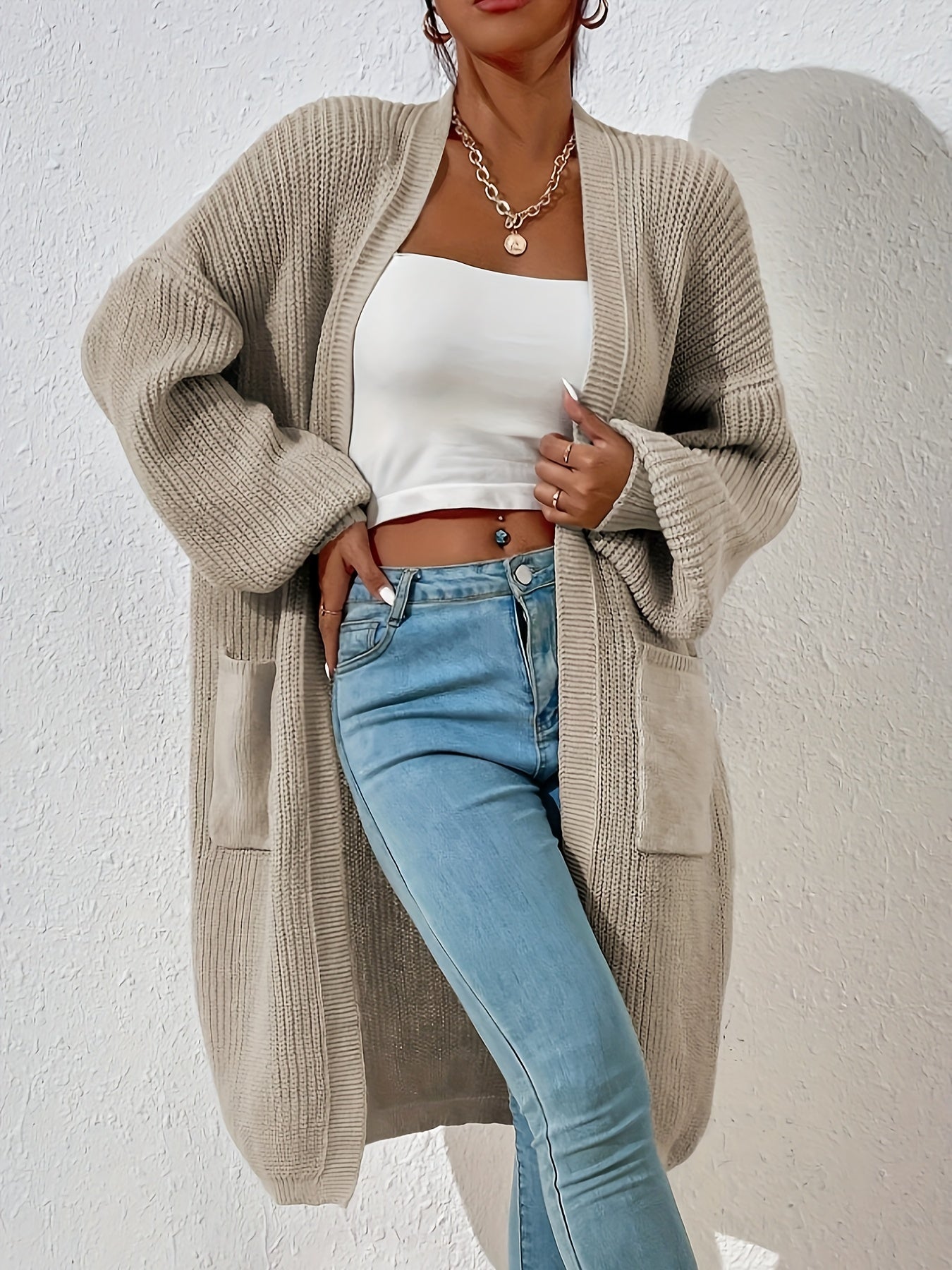 WW | Knitted Cardigan - Open Cut, Long & Comfortable for Everyday & Leisure