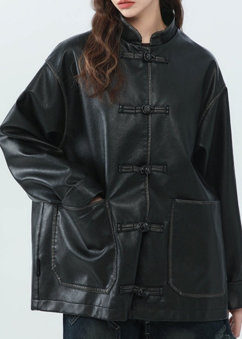 WW | Stand-up Collar PU Leather Jacket