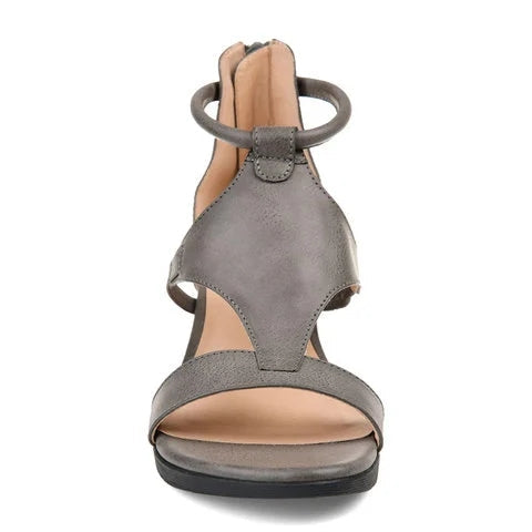 WW - Lässige Sandalen mit Keilabsatz und Fesselriemchen | Offene Sommersandalen mit Keilabsatz