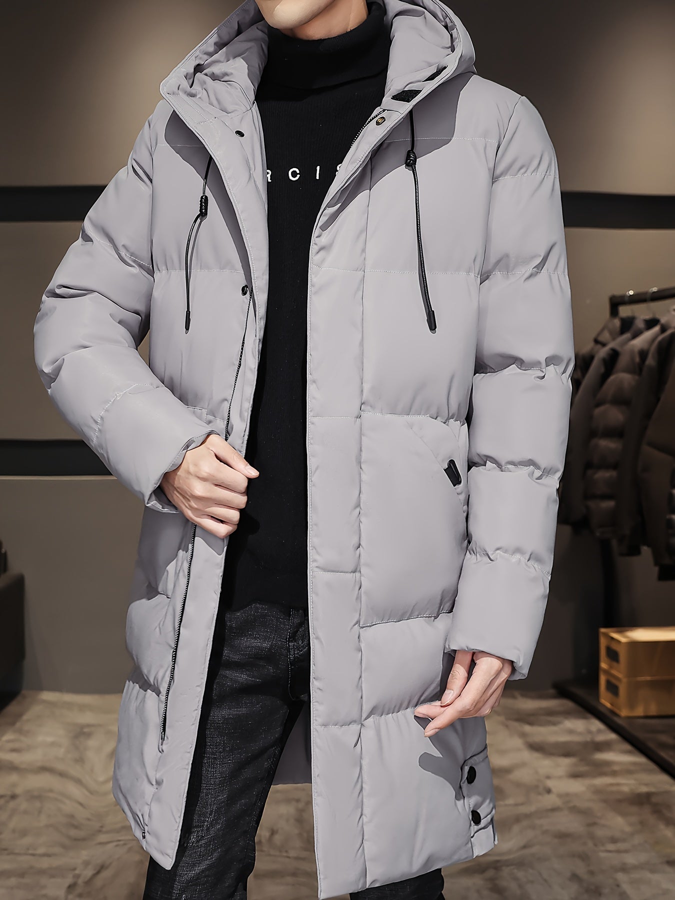 WW | Black Padded Long Hooded Cotton Winter Jacket for Men - Perfect for Outdoor Activities