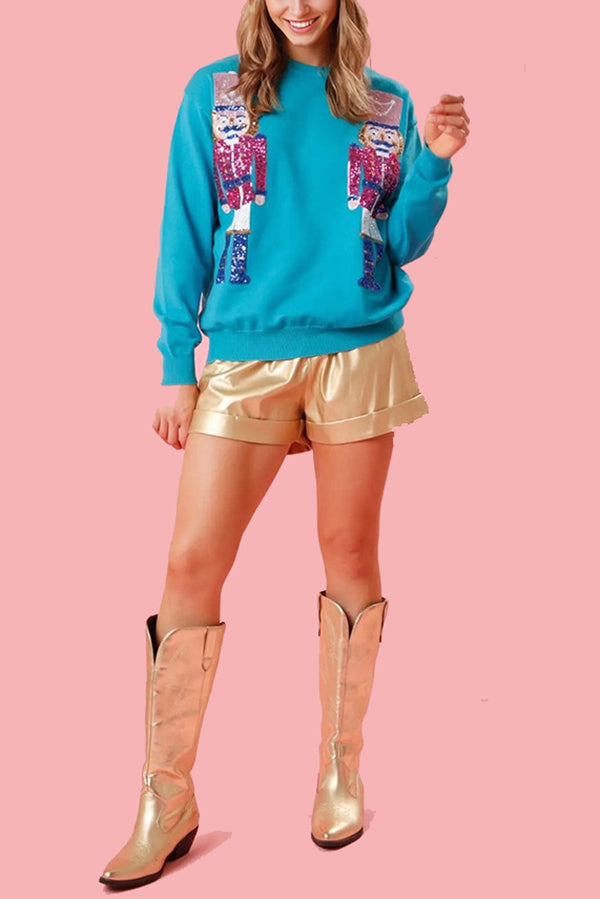 WW | Christmas Guardian Sequin Round Neck Casual Loose Sweatshirt