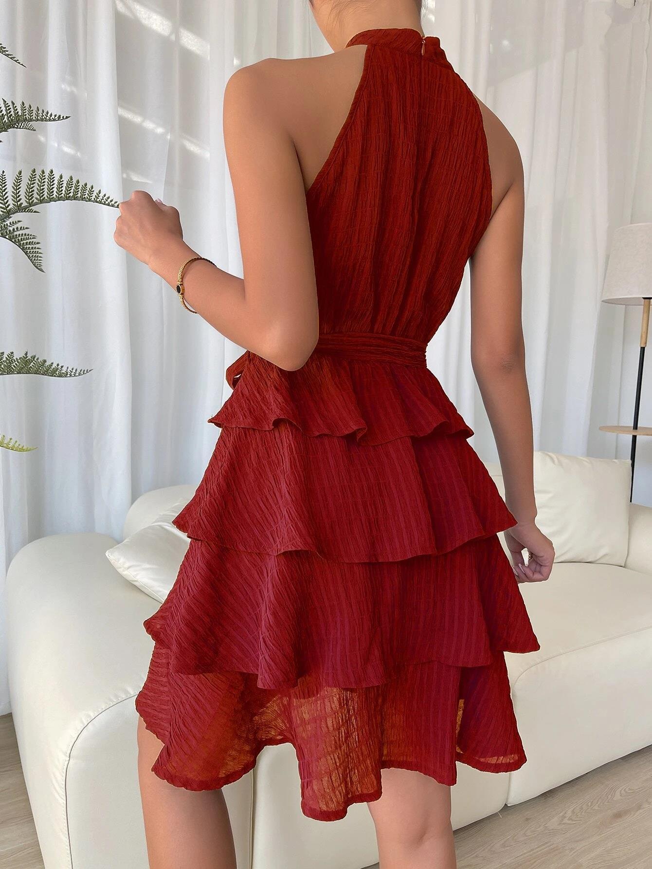 WW | Ärmelloses Rüschen Halterkleid Für Frauen