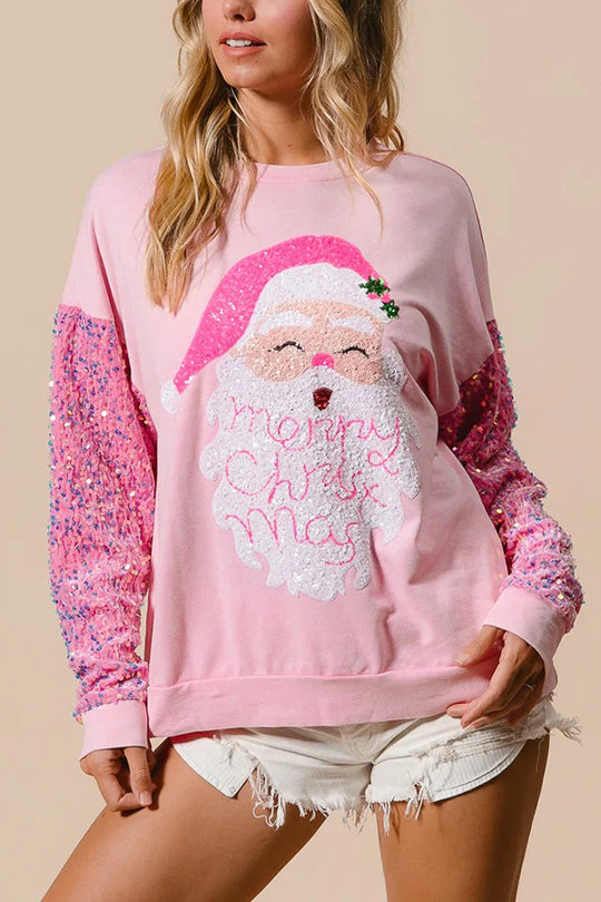 WW | Weihnachten Lässig Locker Rundhals Pailletten Ärmel Sweatshirt