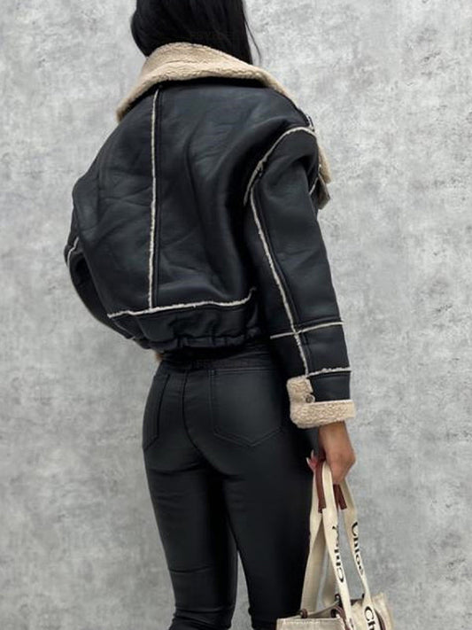 WW | Farbe Vintage Lammwoll Kurze Reißverschlussjacke