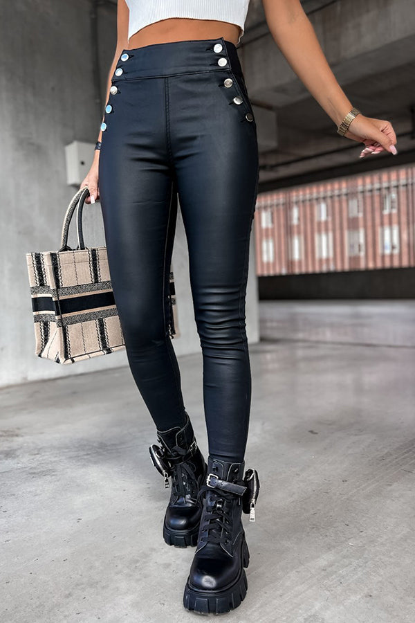 WW | Jingle High Rise Knopf Faux Leder Leggings