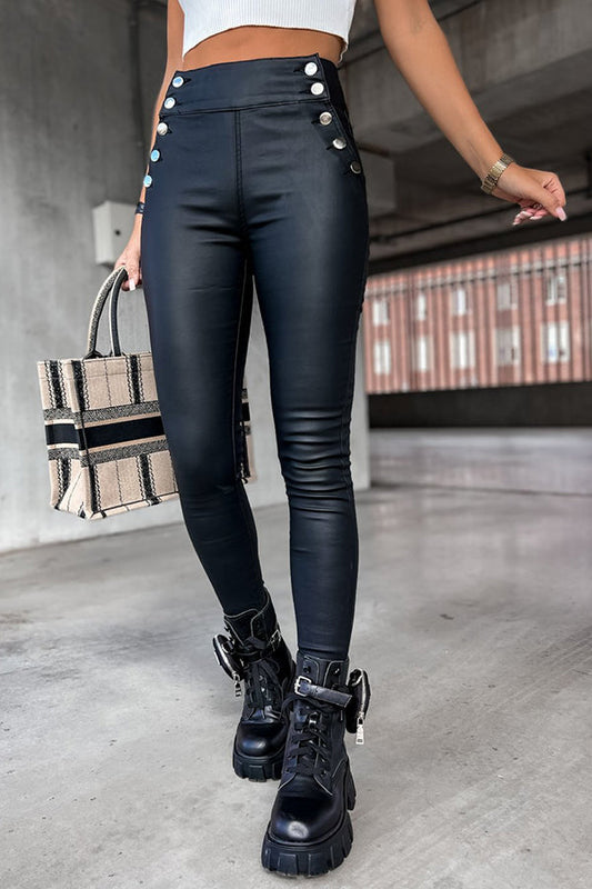 WW | Jingle High Rise Knopf Faux Leder Leggings