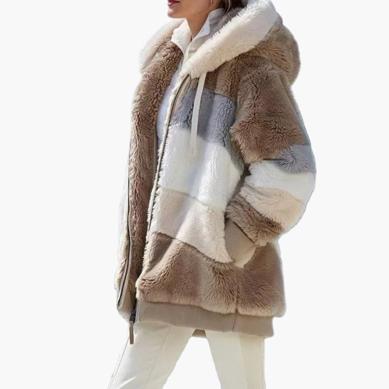 WW | Winter Hooded Jacket in Striped Design - Fashionable Leisure Jacket for Cold Days