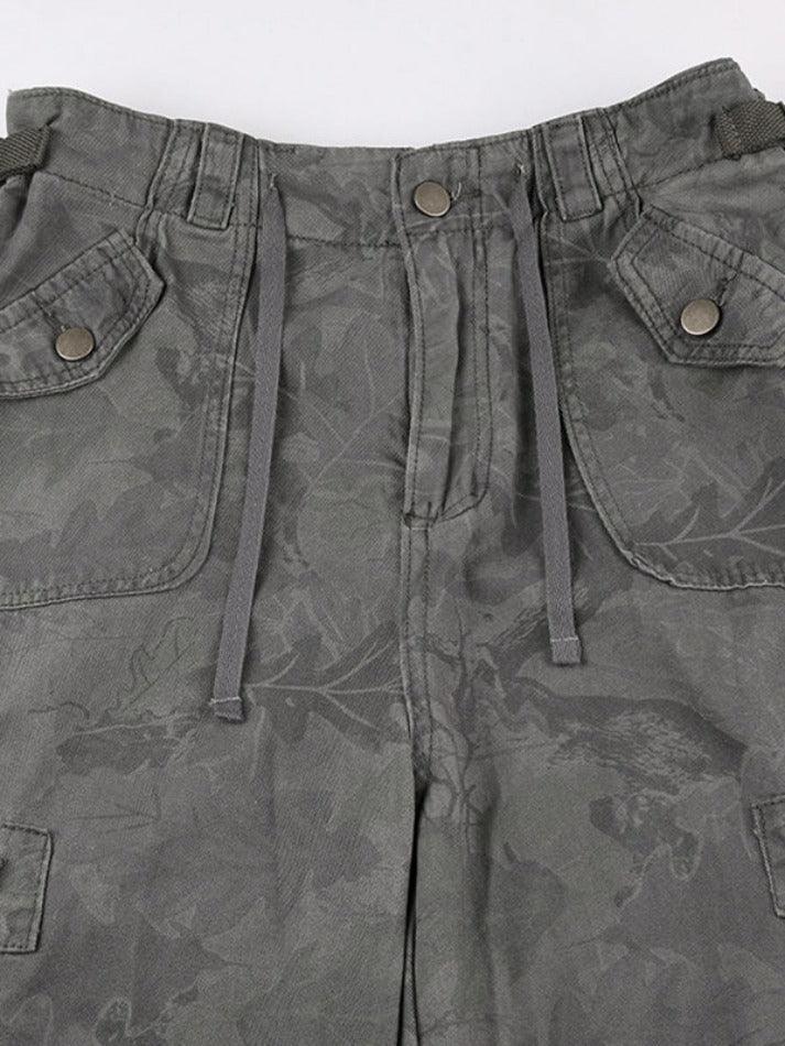 WW | Camo Print Raffung Multitaschen Bundfuß Cargo Jeans
