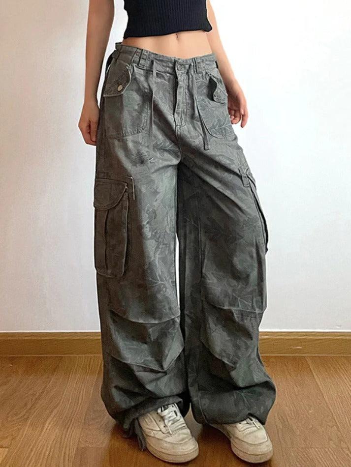 WW | Camo Print Raffung Multitaschen Bundfuß Cargo Jeans